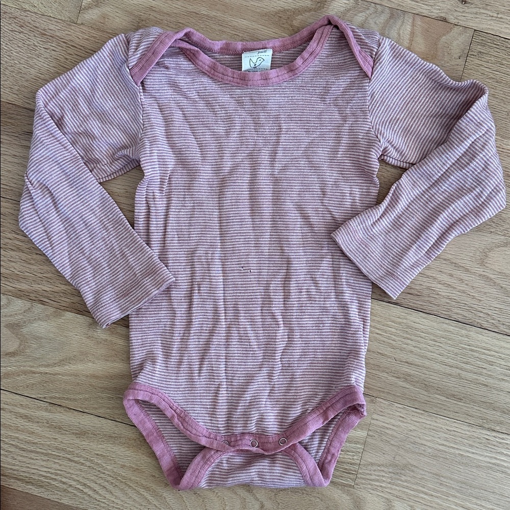 Living Craft organic wool/silk pink/white striped bodysuit onesie sz EUR 86/92